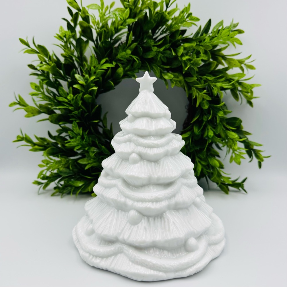 Vintage Milk White Ceramic Christmas Tree 7” Tall by 6.5” Wide Holiday Decor
